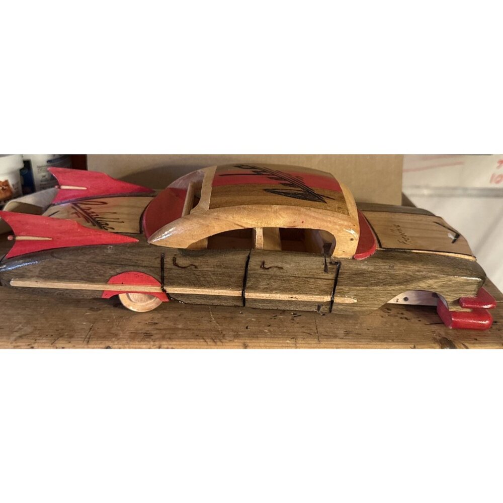 Vintage Wooden Handmade Classic Car Model Cadillac